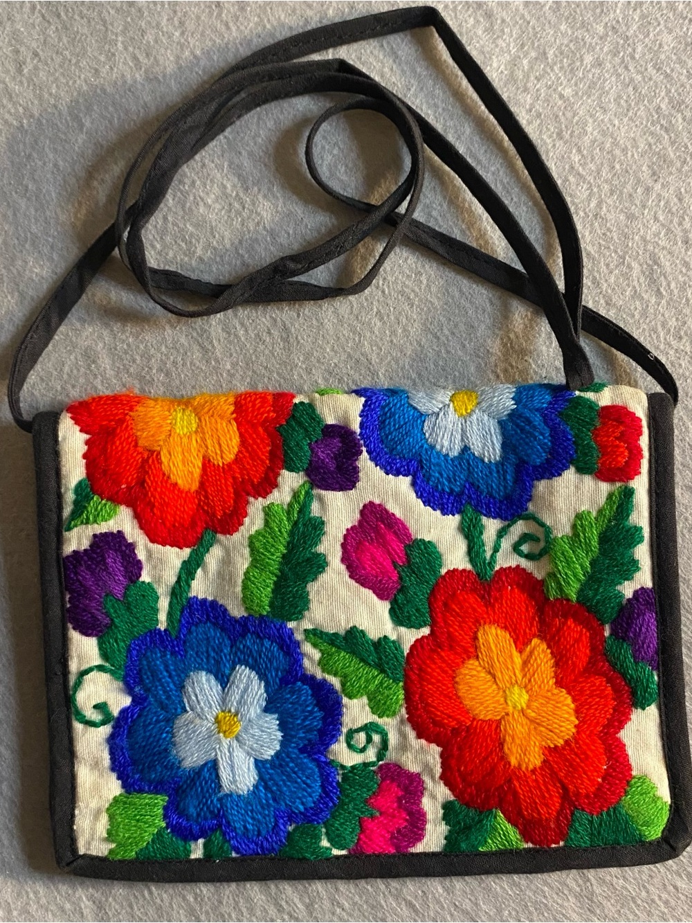 Hand-Embroidered Floral Crossbody Bag in Multicolor